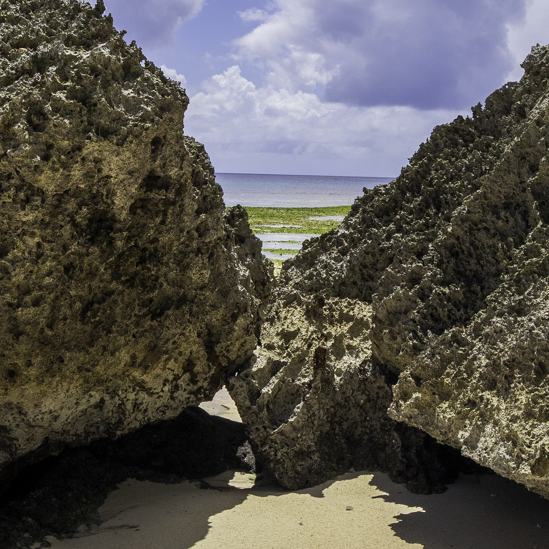 Enlarged detail of the Gun Beach Rocks print, showcasing the intricate textures of ancient karst limestone.