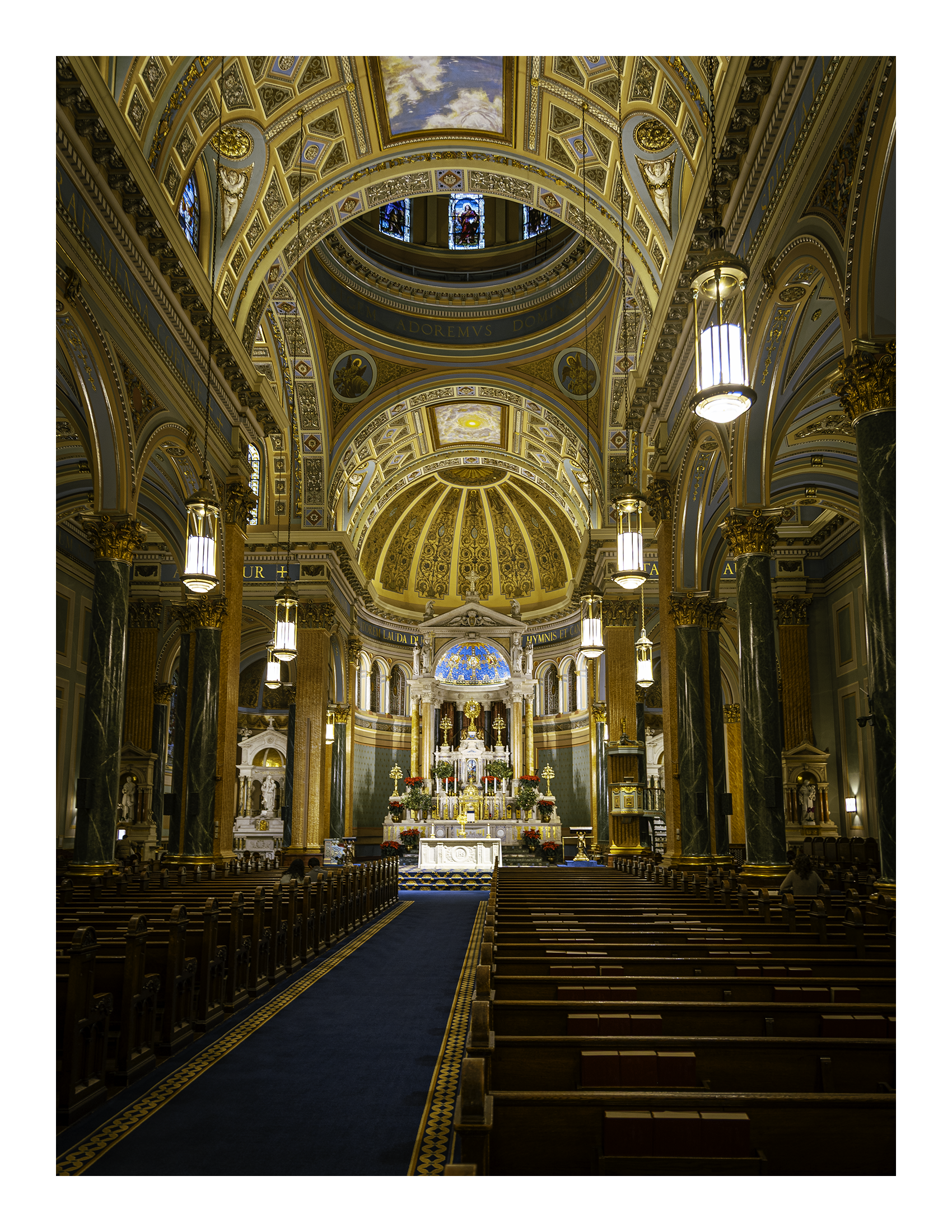 A 17x22 inch fine art architectural print of the St. Jean Baptiste sanctuary, showing the product dimensions and symmetrical white margins.