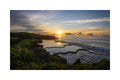 A 12x8 inch fine art print of the Inalåjan sunrise in Guam, showing the product dimensions and symmetrical white border margins.