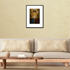 A framed fine art interior print of St. Jean Baptiste Church displayed on a living room wall above a modern credenza to showcase scale.